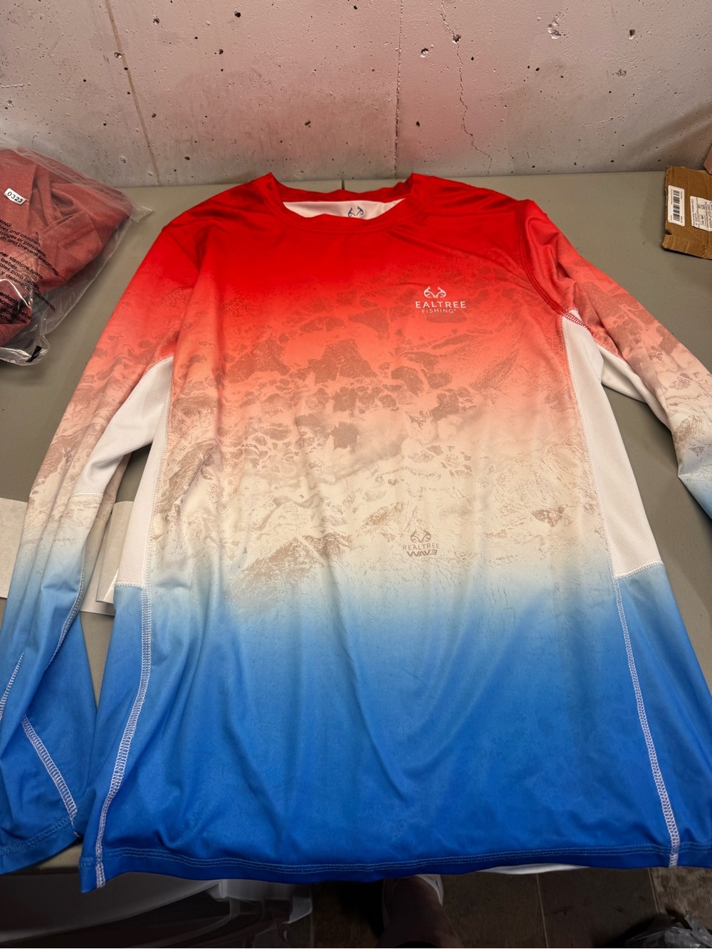 Realtree Fishing Shirt - White with Red Trim and Blue Print